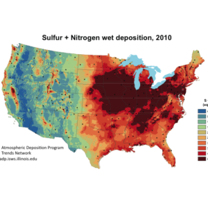 Map of Sulfur and Nitrogen wet deposition, 2010
