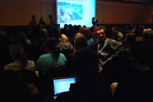 Packed crowds waiting to hear Dr. Dan Simberloff