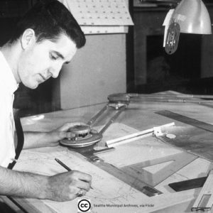 Draftsmen drawing map of Seattle