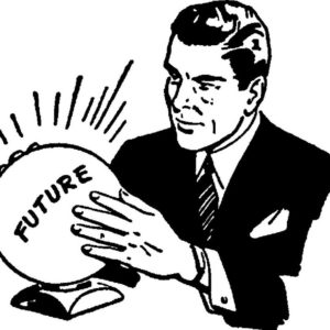 Cartoon of man looking into crystal ball
