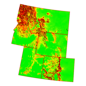 Species distribution map of mountain pine beetle in high mountain states