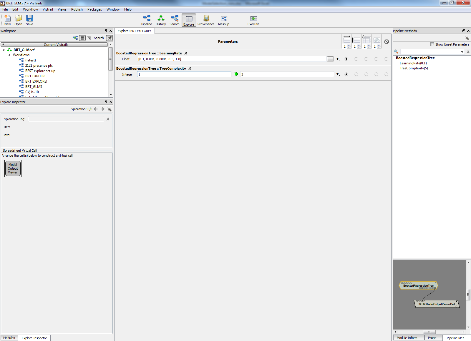 Figure 5: Using the Explore tool to test different model parameters and evaluate performance.