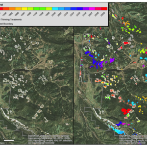 Map of LandTrendr model to delineate the location and age of forest harvests occurring in northern Colorado and southern Wyoming