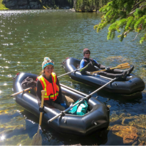 Bella Oleksy sampling from boat in RMNP