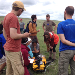 Students sampling in grassland