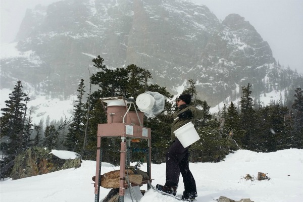 Sampling at Loch Vale in a storm