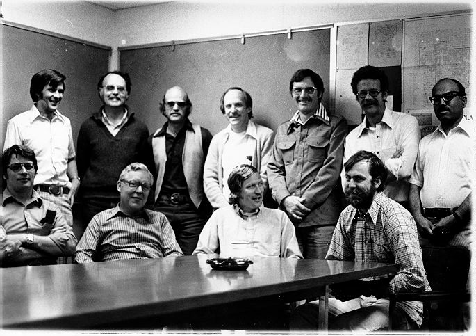 Front row L to R Jerry Dodd, Jim Gibson, Bill Hunt, Bill Parton.  Back row L to R Jim Detling, Dave Coleman, Jim Ellis, Bob Woodmansee, Mel Dyer, Dave Swift, Unab Bokhari.