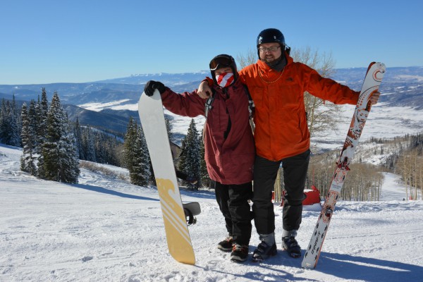 Steven Fassnacht and student on ski slope