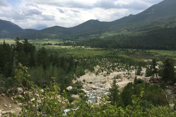 Alluvial fan in mountain range.