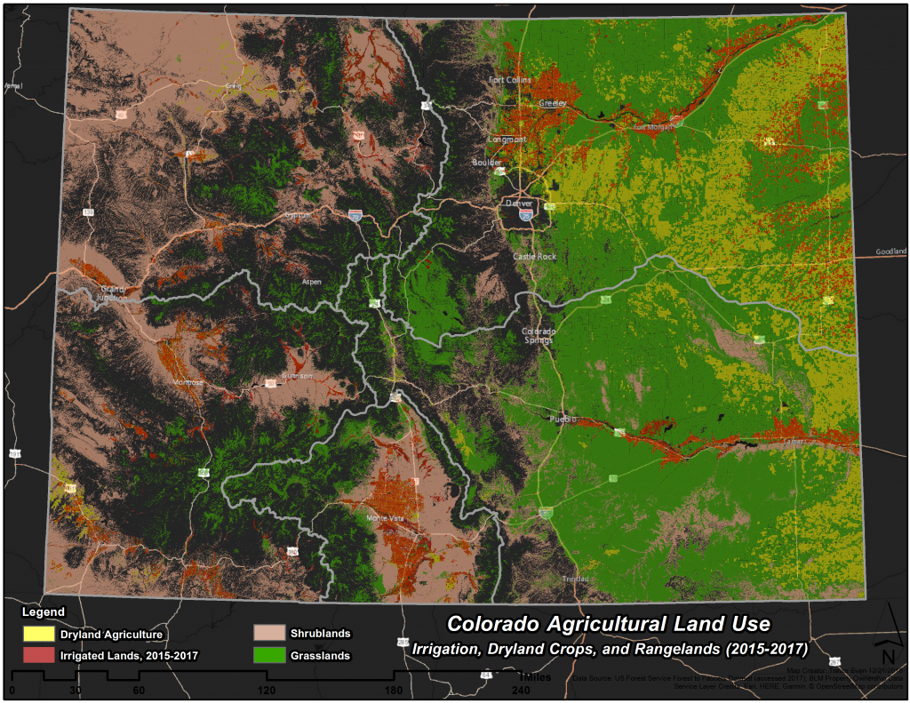 Map of Colorado showing how land is used across the landscape