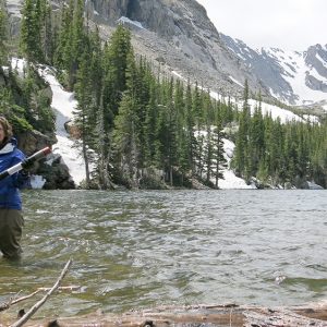 Jill Baron collecting samples at sky pond