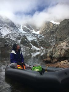 Jill Baron sampling in sky pond